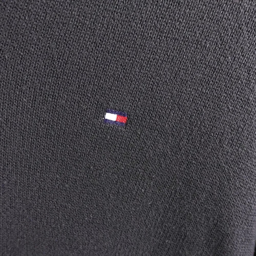 Tommy Hilfiger Sweater Mens XL Black 1/4 Zip Mock Neck Pullover Logo Knit Casual